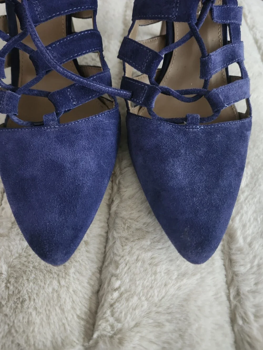 9M, Franco Sarto Women's Blue Suede Lace-Up Strappy Heels